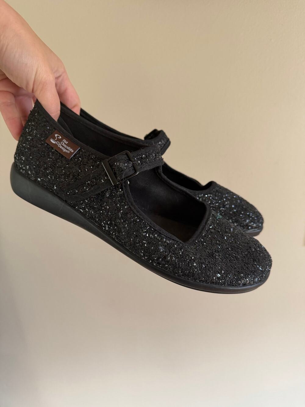 Hot Chocolate Chocolita Dark Side of the Moon Black Glitter Shoes 38 / 8 No Bows